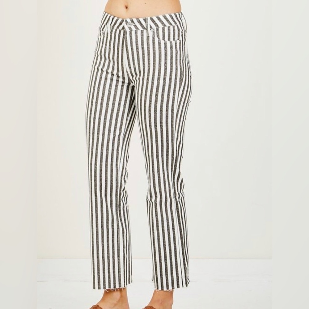 Paige Atley Gray White Stripe Fray Hem Ankle Flare Jeans Sz 27